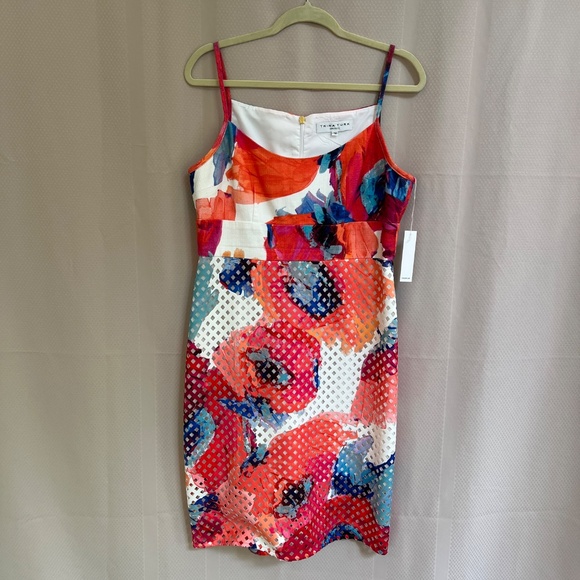 Trina Turk Julietta Floral Laser-Cut Sheath Dress Spaghetti Strap Sz12 - Picture 3 of 16